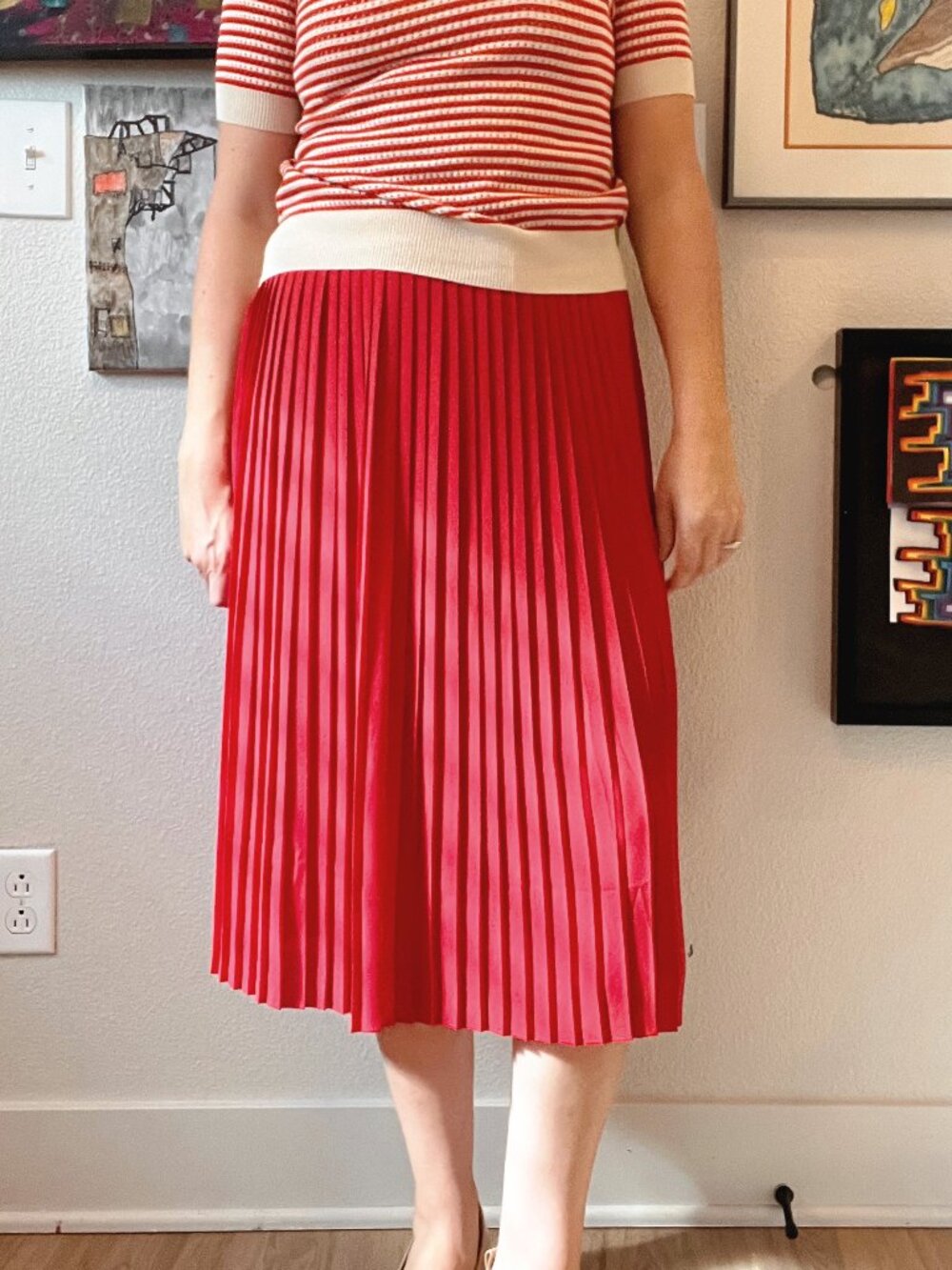 J.Crew Red Accordion Pleated Midi Skirt Size 6